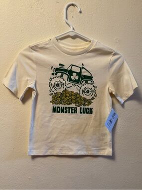 NWT- Monster Luck Graphic Tee - Cream with Green & Gold Print S (6-7) Toddler